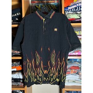 Vintage Y2K Mecca Flame Embroidered AOP Polo Shirt